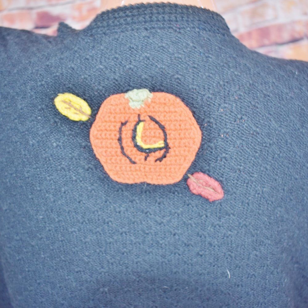 Karen Scott Large Halloween Vest Pumpkin Leaves Hand Embroidered - Picture 10 of 12